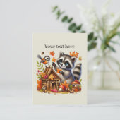 Niedlicher Fall Saisonracoon Postkarte (Stehend Vorderseite)