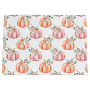 Niedlicher Fall Soft Pink und Orange Floral Pumpki Große Geschenktüte