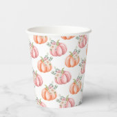 Niedlicher Fall Soft Pink und Orange Floral Pumpki Pappbecher (Rückseite)