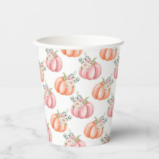 Niedlicher Fall Soft Pink und Orange Floral Pumpki Pappbecher