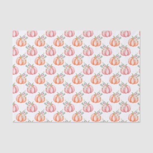 Niedlicher Fall Soft Pink und Orange Floral Pumpki Seidenpapier (Vorderseite)