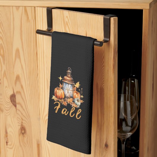 Niedlicher Fall Themed Pumpkin Simple Black Geschirrtuch (Drittel gefaltet)