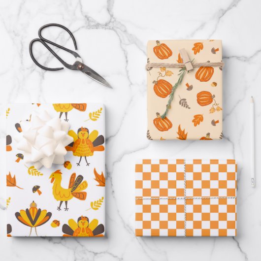 Niedlicher Fall von Truthühnern und Pumpkins Geschenkpapier Set (Vorderseite)