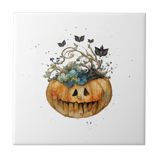 Niedlicher Fall Wasserfarbe Halloween Pumpkin-Unte Fliese (Vorderseite)