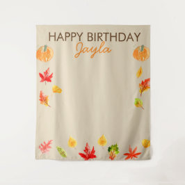 Niedlicher Fallkürbis-Geburtstagshintergrund für Wandteppich