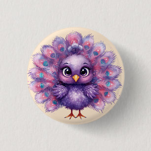 Niedlicher Fantasy-Launenhaft-Lila-Pfau Button