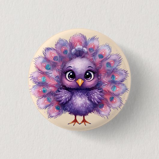 Niedlicher Fantasy-Launenhaft-Lila-Pfau  Button (Vorderseite)