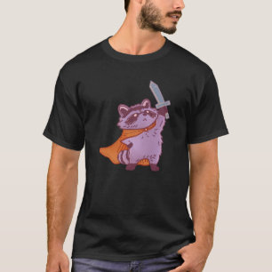 Niedlicher Fantasy-Waschbärkrieger mit Schwert und T-Shirt
