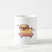 Niedlicher Farb-Mops auf Skateboard Funny Kaffeetasse (Mittel)