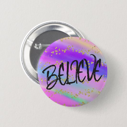 Niedlicher, farbenfroher Glaube Gold Glitzer Button (Vorne & Hinten)