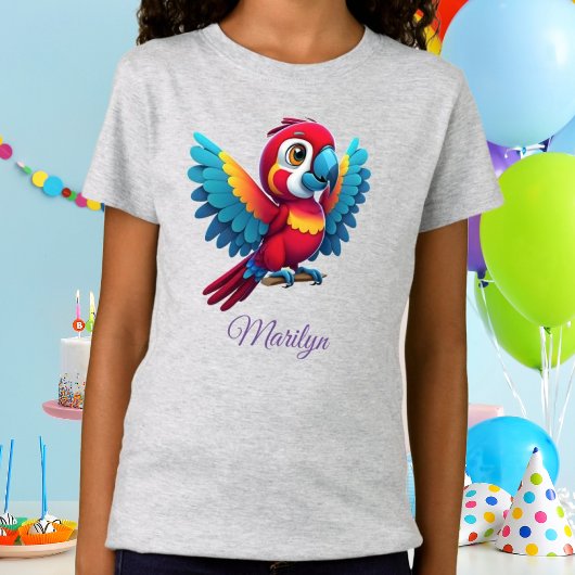 Niedlicher, farbenfroher Macaw Parrot Bird Cartoon T-Shirt