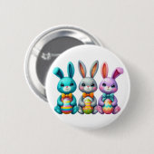 Niedlicher, farbenfroher Osterhase 3 Button (Vorne & Hinten)