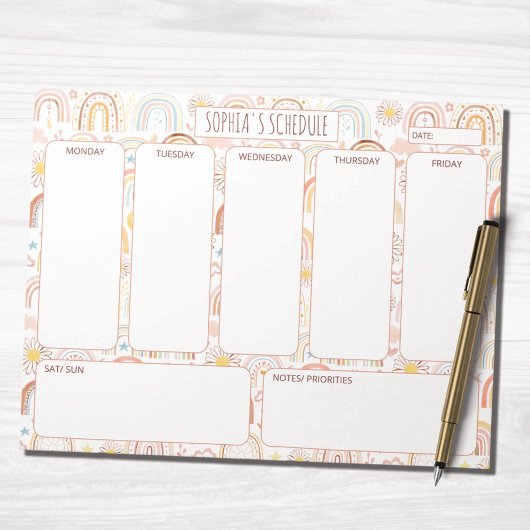 Niedlicher Farbenfroher Regenbogen Abstrakten Woch Notizblock