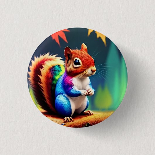 Niedlicher farbenfroher sitzender Eichhörnchen Button (Vorderseite)