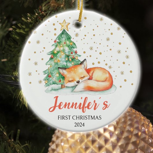 Niedlicher Farbfox Custom Baby First Christmas Keramik Ornament