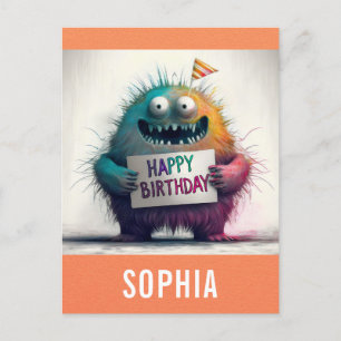 Niedlicher farbiger Cartoon Monster Happy Birthday Postkarte