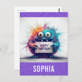 Niedlicher farbiger Cartoon Monster Happy Birthday Postkarte (Vorne/Hinten)