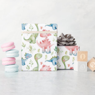 Niedlicher farbiger Dinosaurier Kindergeburtstag Geschenkpapier