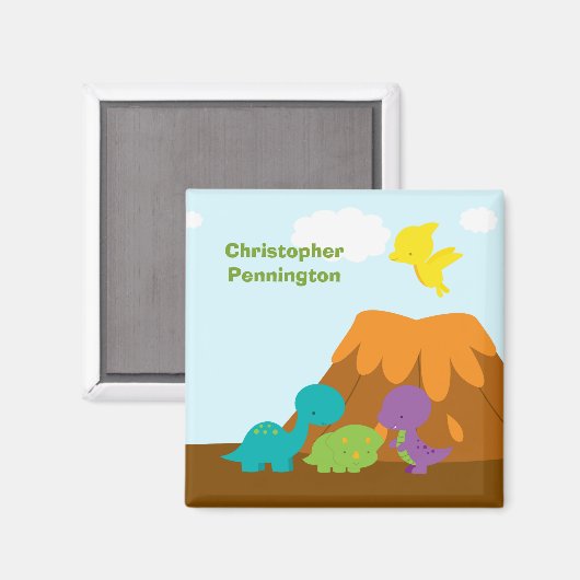 Niedlicher farbiger Dinosaurier personalisierter M Magnet (Vorderseite/Rückseite)