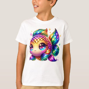 Niedlicher farbiger Fisch mit spielerischem Regenb T-Shirt