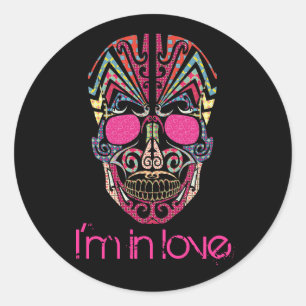 Niedlicher, farbiger Fliegenschädel Runder Aufkleber