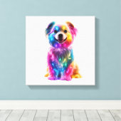 Niedlicher farbiger Hund Leinwanddruck (Insitu (Holzboden))