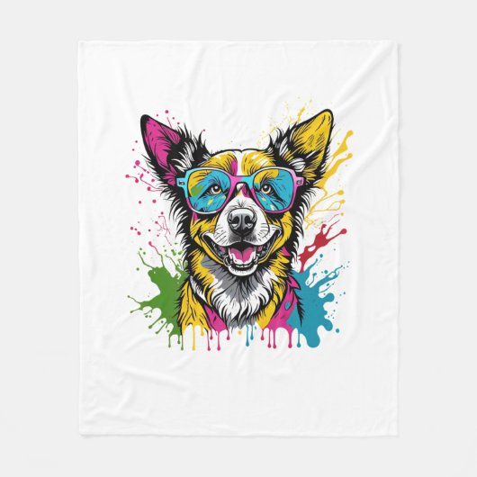 Niedlicher, farbiger Hund mit Sonnenbrille Fleecedecke (Vorderseite)