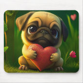 Niedlicher farbiger Mops Hund Welpe mit Herz | Mousepad (Vorne)