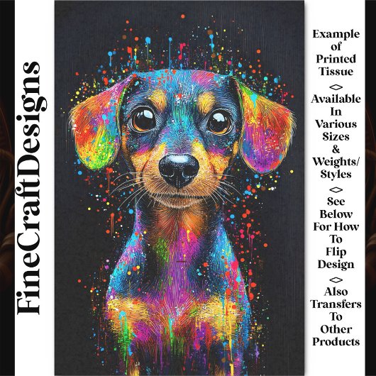 Niedlicher farbiger Pop Art Dackel Dog AX4 Decoupa Seidenpapier