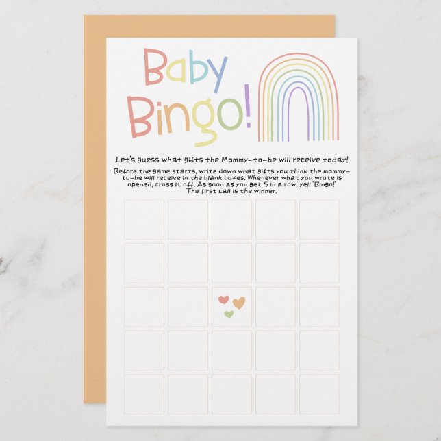 Niedlicher farbiger Regenbogen Baby Bingo Game Fly (Vorne/Hinten)
