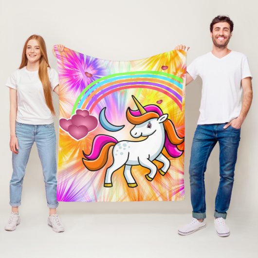 Niedlicher, farbiger Regenbogen, Unicorn, Feuerwer Fleecedecke (Beispiel)