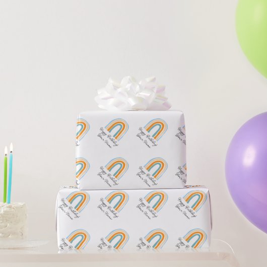 Niedlicher farbiger Regenbogen zeichne Brauch Gebu Geschenkpapier (Partygeschenke)
