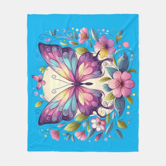 Niedlicher, farbiger Schmetterling Fleecedecke (Vorderseite)