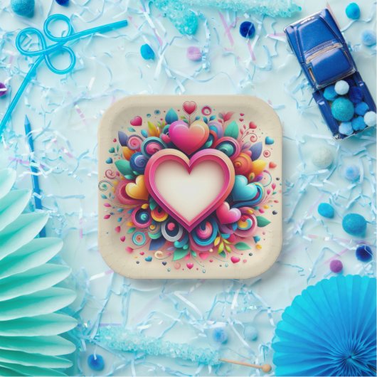 Niedlicher farbiger Valentinstag Pappteller (Party)