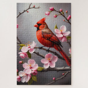 niedlicher, farbiger Vogel auf einem Ast mit Blume Puzzle