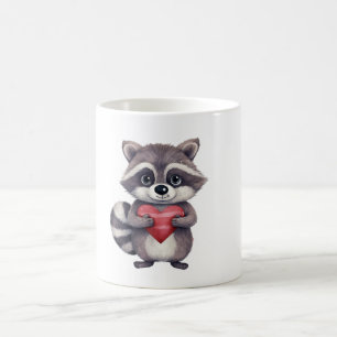 niedlicher, farbiger Wasserfarbenrakkoon mit Herz Kaffeetasse