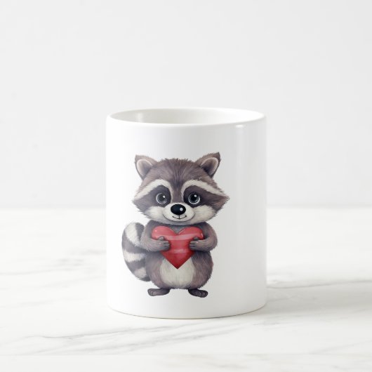 niedlicher, farbiger Wasserfarbenrakkoon mit Herz Kaffeetasse (Mittel)