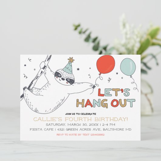 Niedlicher Faulenzer... Einladung zum Geburtstag (Stehend Vorderseite)