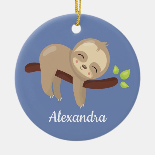 Niedlicher Faultier am Baum Kawaii Keramik Ornament (Vorne)