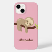 Niedlicher Faultier auf Baum-Tierillustration rosa Case-Mate iPhone Hülle (Rückseite)