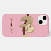 Niedlicher Faultier auf Baum-Tierillustration rosa Case-Mate iPhone Hülle (Rückseite (Horizontal))