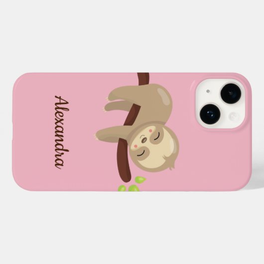 Niedlicher Faultier auf Baum-Tierillustration rosa Case-Mate iPhone Hülle (Rückseite (Horizontal))