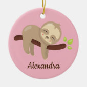 Niedlicher Faultier auf dem Baum Kawaii auf rosa Keramik Ornament (Vorne)