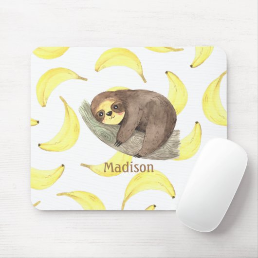 Niedlicher Faultier auf einer Banane Mousepad (Mit Mouse)
