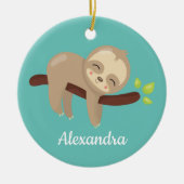 Niedlicher Faultier auf Tree Kawaii Aquamarin Keramik Ornament (Vorne)