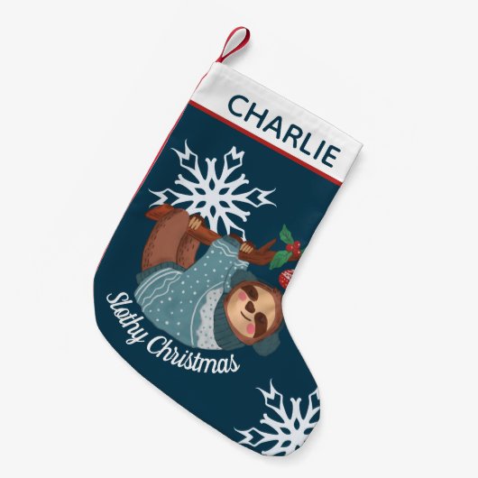 Niedlicher Faultier im Pullover für ein zartes Wei Kleiner Weihnachtsstrumpf (Vorderansicht (hängend))