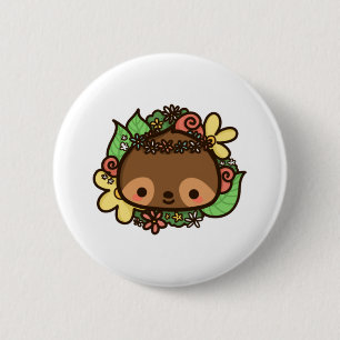 Niedlicher Faultier mit Blume und Blätter Faulpelz Button