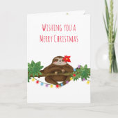 Niedlicher Faultier mit Poinsettia Weihnachtskarte Karte (Vorderseite)