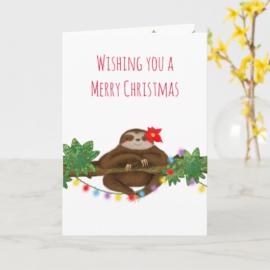 Niedlicher Faultier mit Poinsettia Weihnachtskarte Karte (Gelbe Blume)