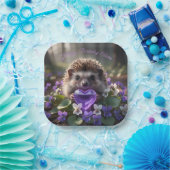 Niedlicher Februar-Igel mit Amethyst-Herz Pappteller (Party)